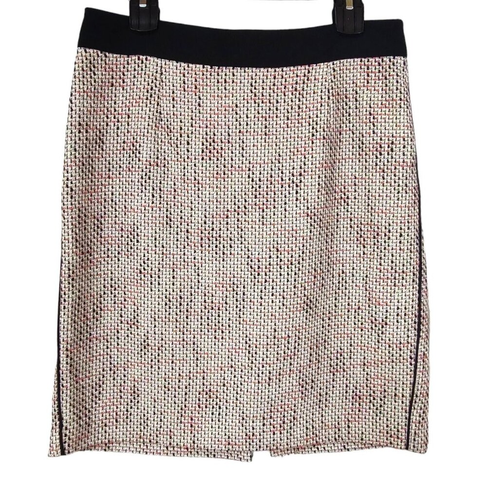 Banana Republic Womens Black Orange Woven Tweed Skirt Back Slit Lined Size 8